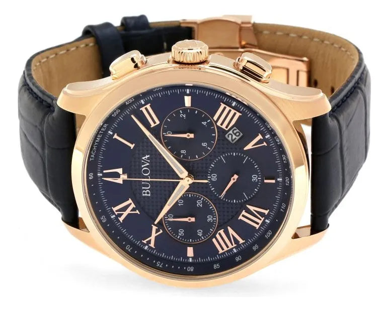 Relógio Bulova 97b170 Pulseira Couro Azul