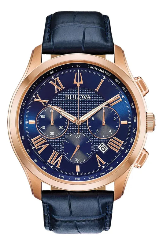 Relógio Bulova 97b170 Pulseira Couro Azul